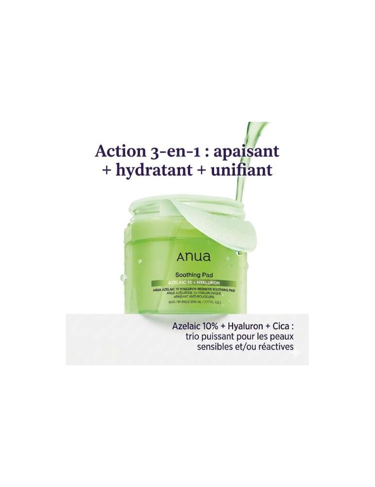 PADS ACIDE AZELAIQUE 10% ET HYALURONIQUE - Apaisants et Anti-rougeurs (x90)