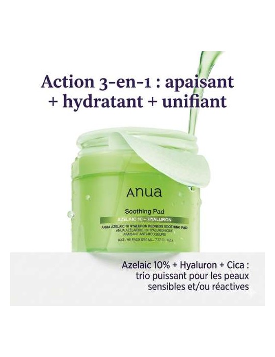 PADS ACIDE AZELAIQUE 10% ET HYALURONIQUE - Apaisants et Anti-rougeurs (x90)